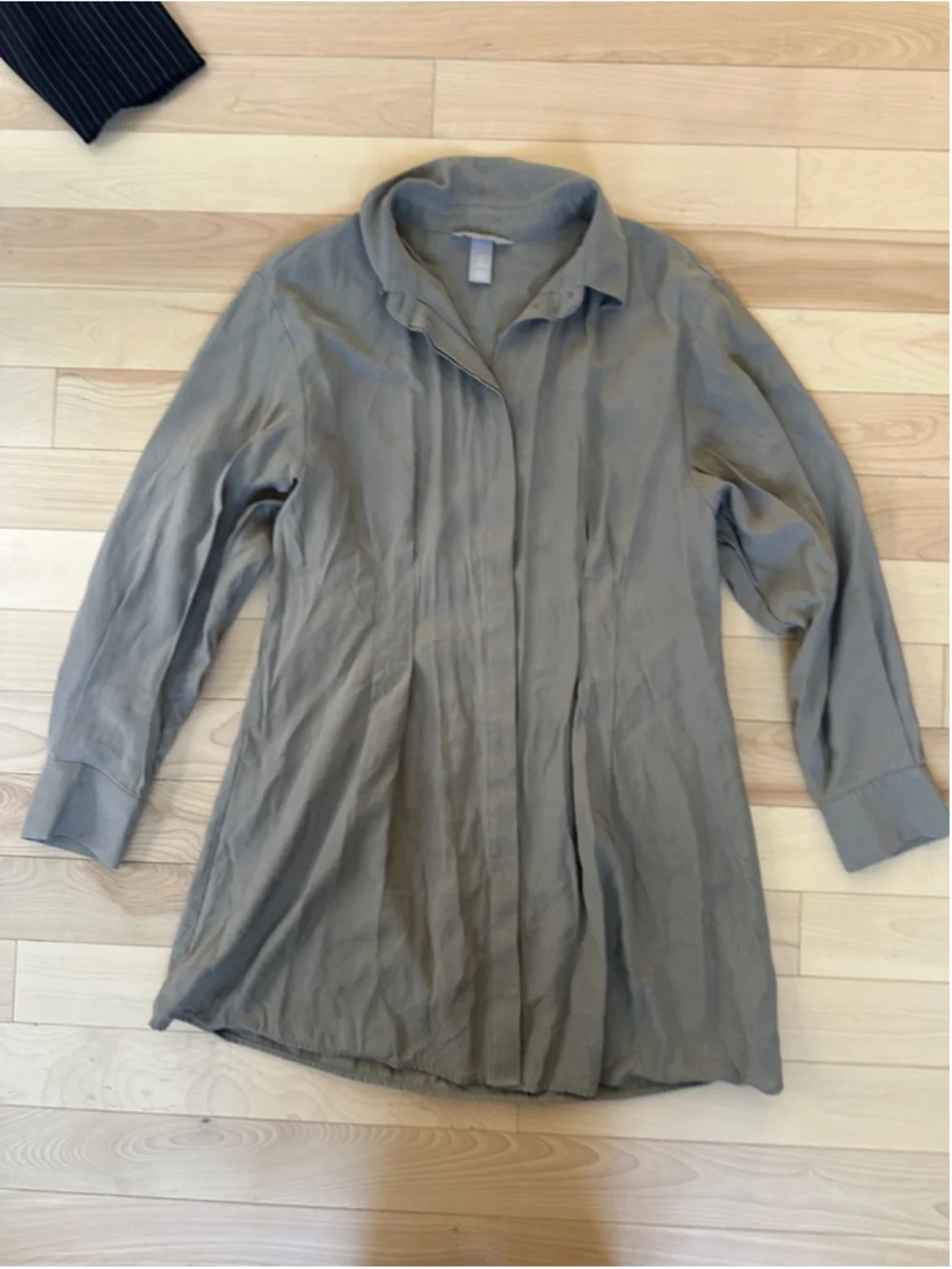 H&M Grey Office Siren Shirt Dress Midi Button Up Minimalist Size L - Picture 2 of 9
